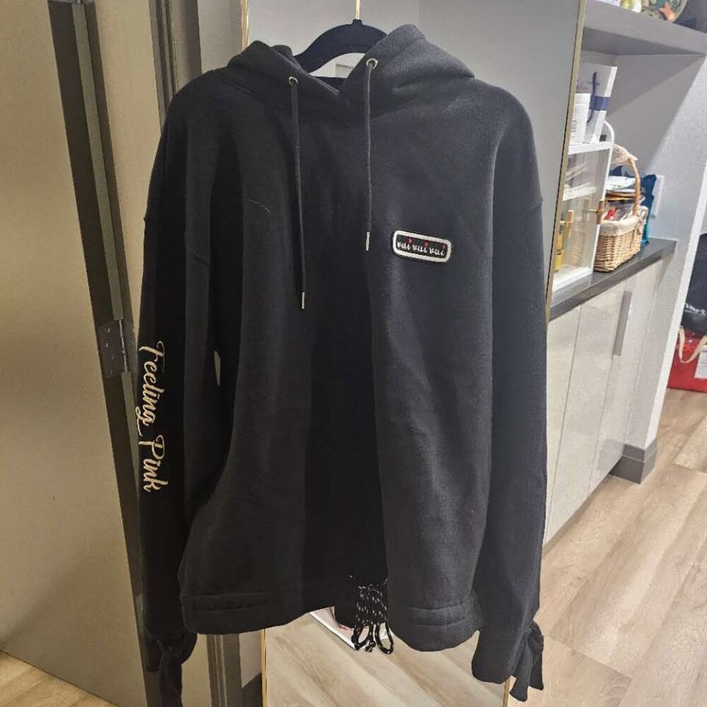 W Concept Korean Oversize [UNISEX] BLACK FEELING PINK HOODIE - Picture 2 of 7
